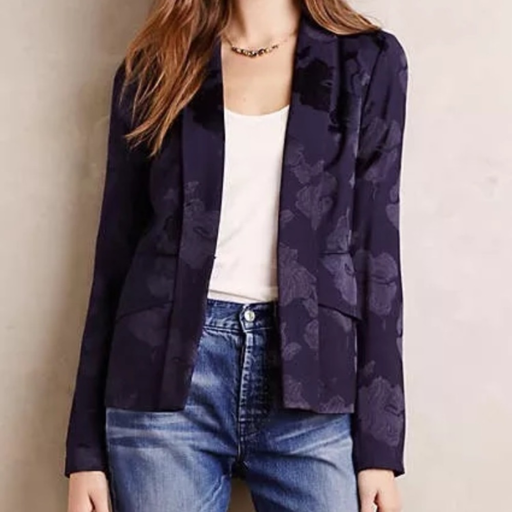 Anthropologie Elevenses Navy Blazer